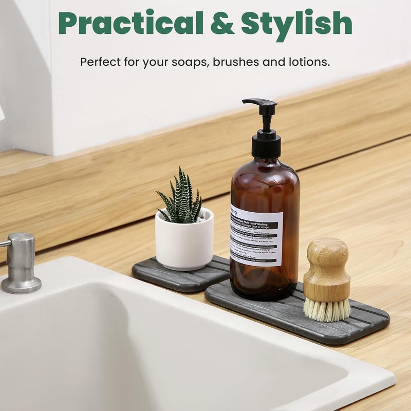 WALL QMER 3PCS Water Absorbing Diatomaceous Earth Tray for Sink, Fast Drying Soap & Toothbrush Holders for Bathroom Counter, 1 Stone Tray, 2 Stone Coasters - Image 3